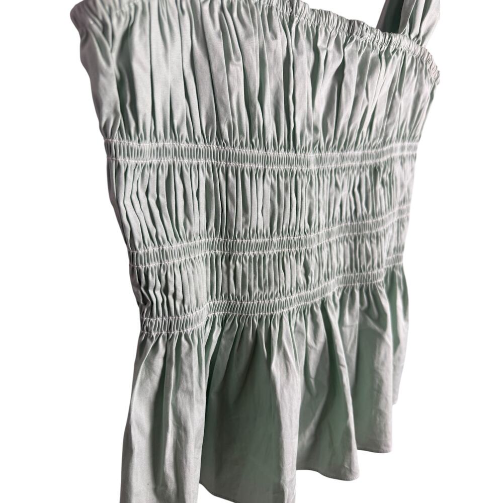 Staud Ida Smocked Poplin Top Sage Green Size Medium - Picture 7 of 9